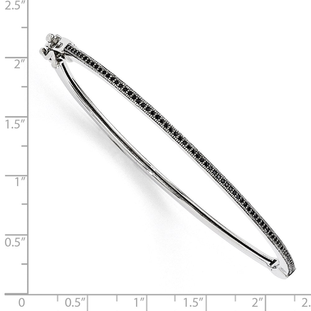 Brilliant Embers Sterling Silver Rhodium-plated 71 Stone Micro Pav¬Ç Black CZ Polished Hinged Bangle