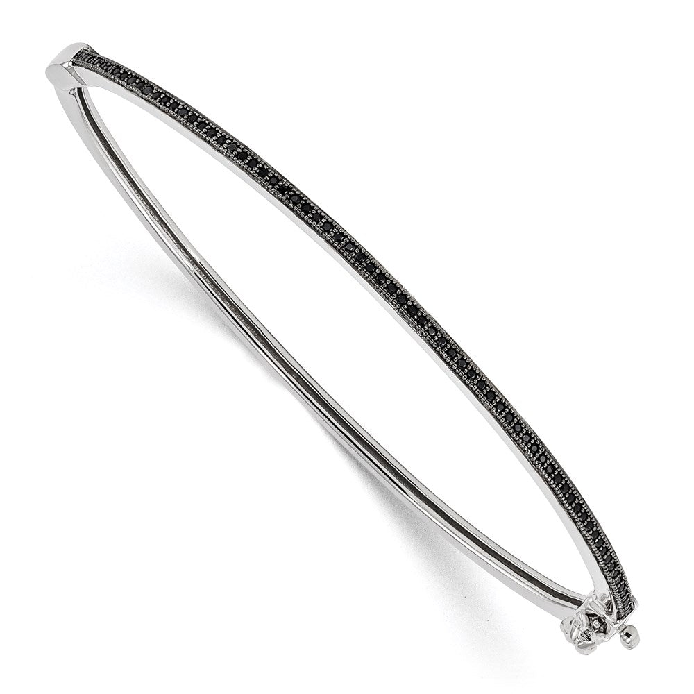Brilliant Embers Sterling Silver Rhodium-plated 71 Stone Micro PavÇ Black CZ Polished Hinged Bangle