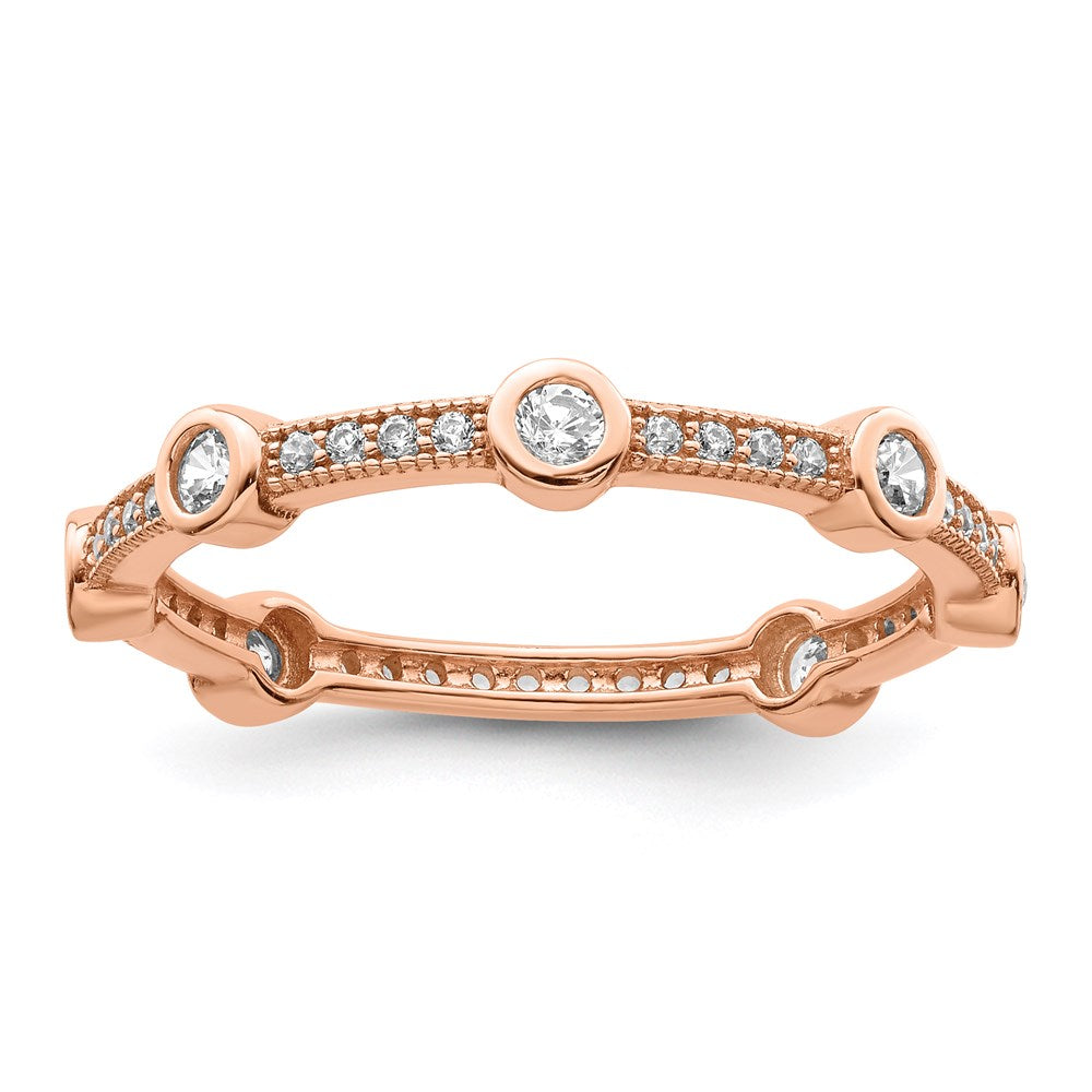 Brilliant Embers Sterling Silver Rose Gold-plated 33 Stone Micro PavÂ CZ Ring