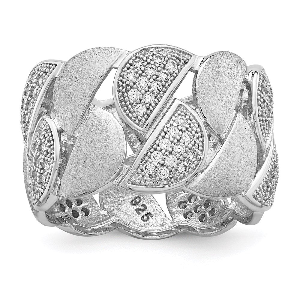 Brilliant Embers Sterling Silver Rhodium-plated 110 Stone Micro Pav¬Ç CZ Brushed and Polished Ring