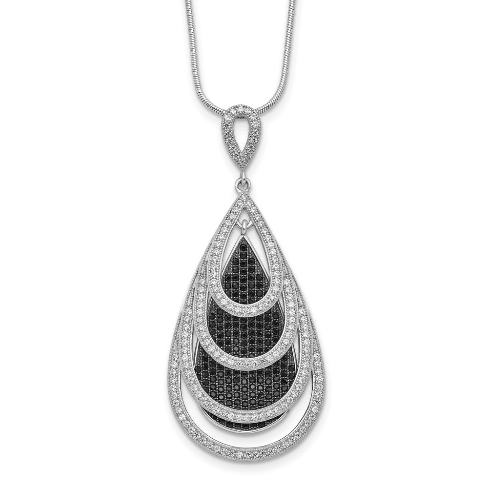Brilliant Embers Sterling Silver Rhodium-plated 349 Stone Micro PavÂ Black and White CZ Teardrop Necklace with 2 Inch Extender