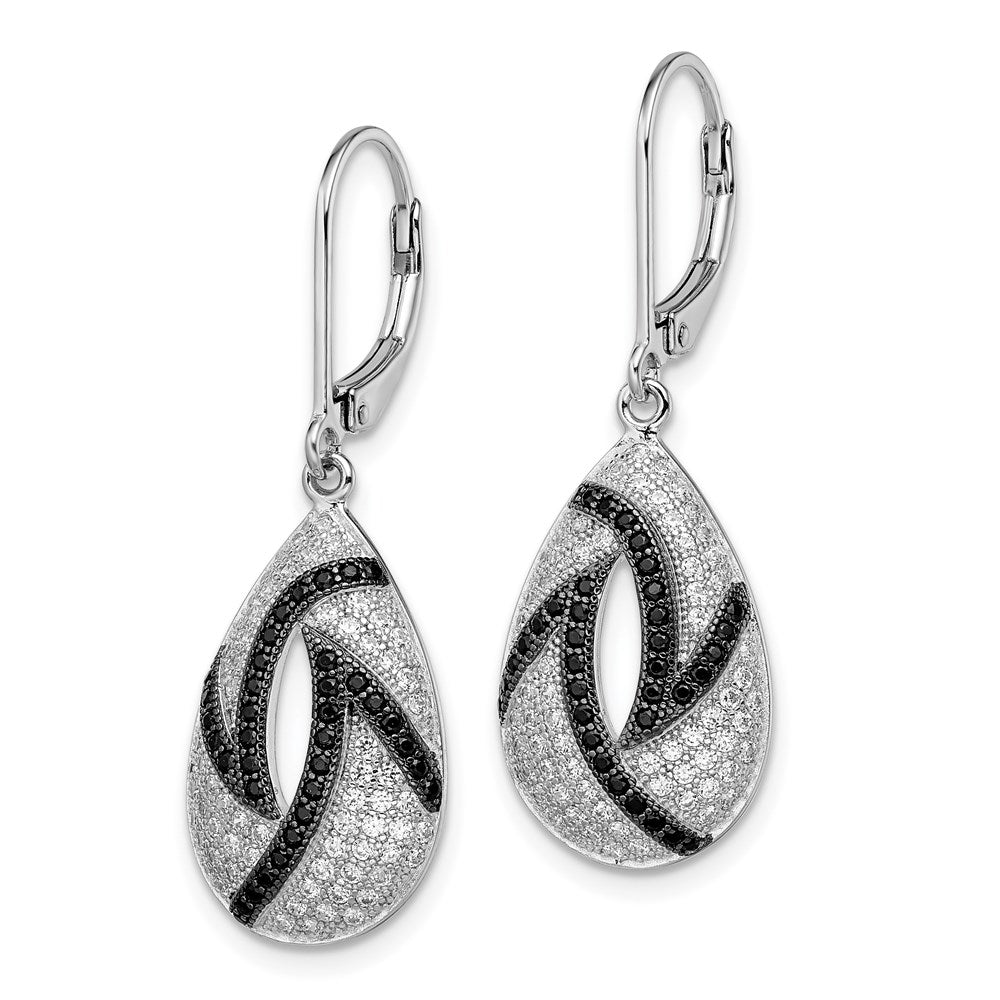 Brilliant Embers Sterling Silver Rhodium-plated 198 Micro Pav√á Black and White CZ Teardrop Leverback Earrings