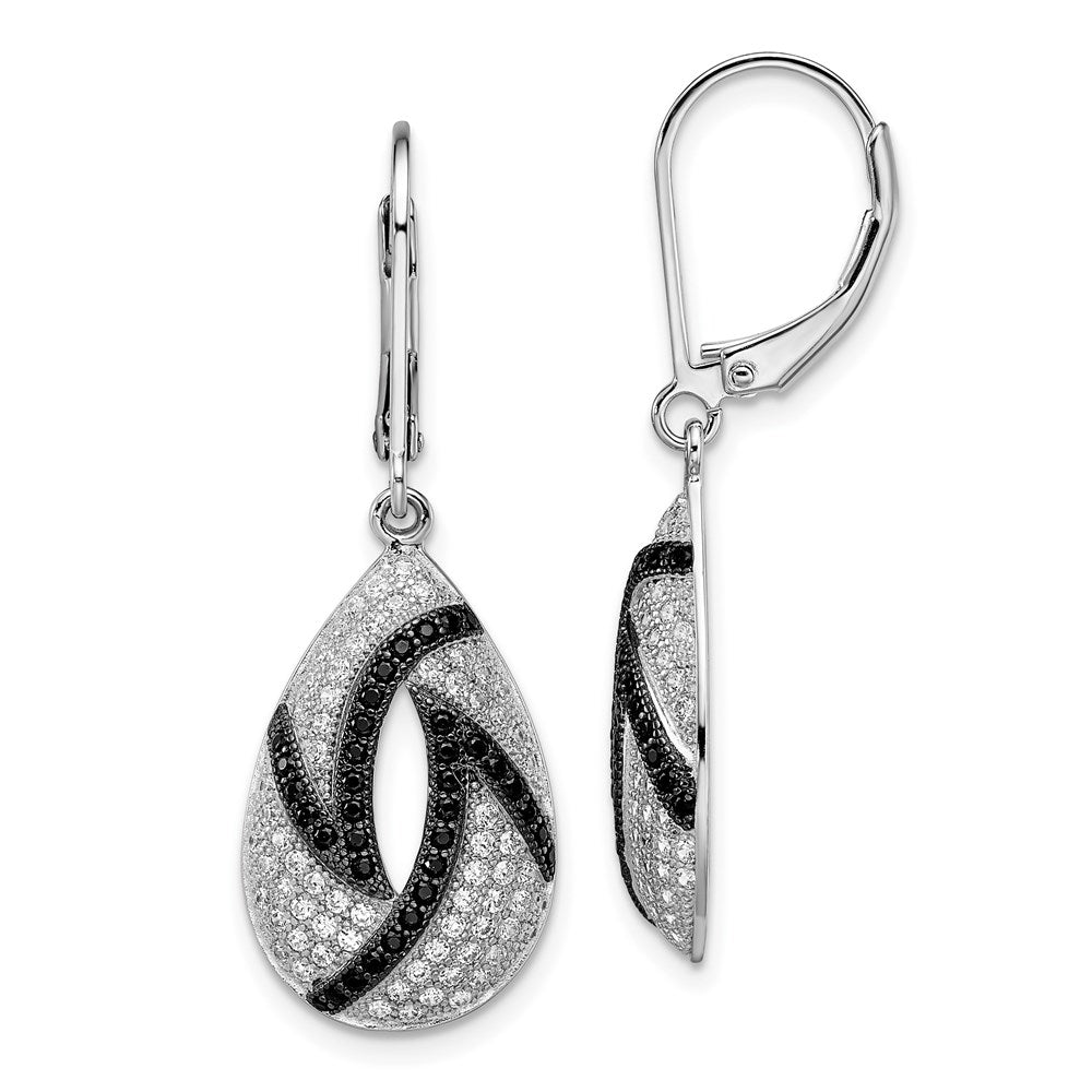 Brilliant Embers Sterling Silver Rhodium-plated 198 Micro Pav√á Black and White CZ Teardrop Leverback Earrings