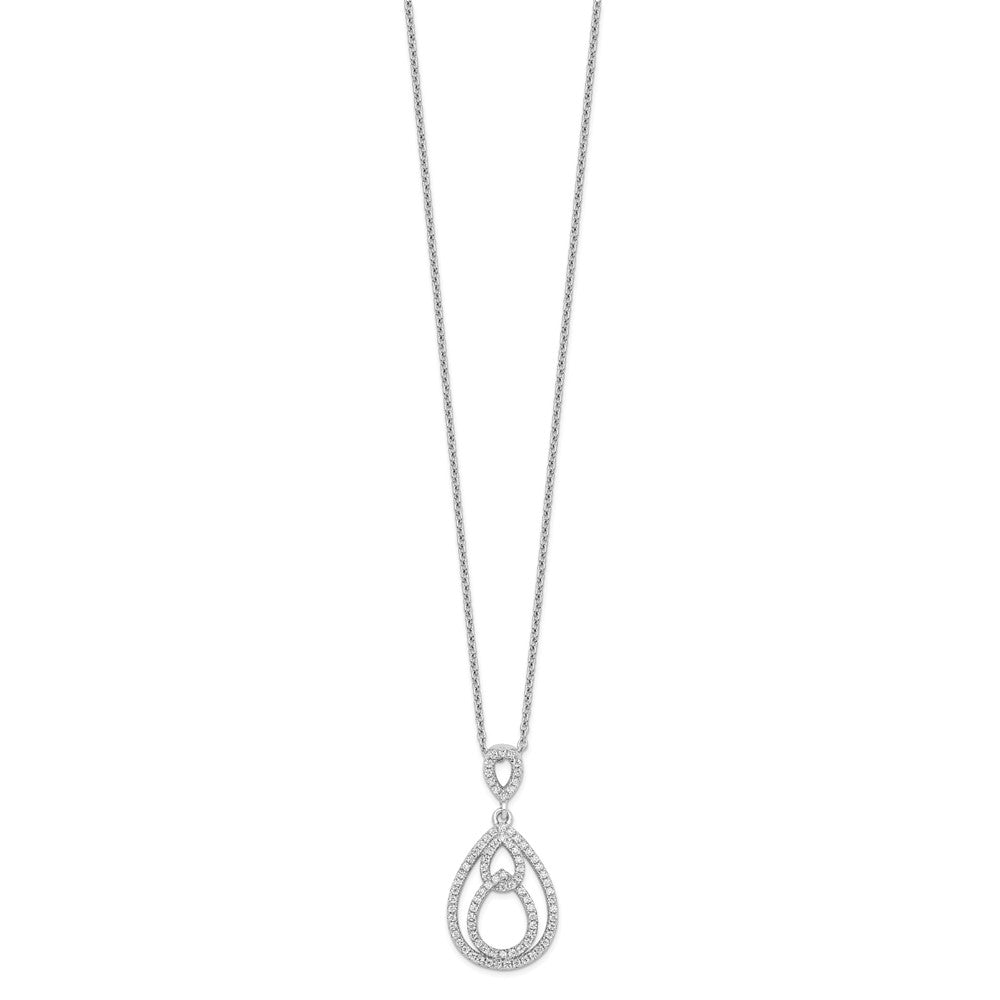 Brilliant Embers Sterling Silver Rhodium-plated 88 Stone PavÂ CZ Teardrop Necklace with 2 Inch Extender