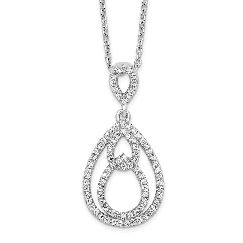 Brilliant Embers Sterling Silver Rhodium-plated 88 Stone Pav√á CZ Teardrop Necklace with 2 Inch Extender