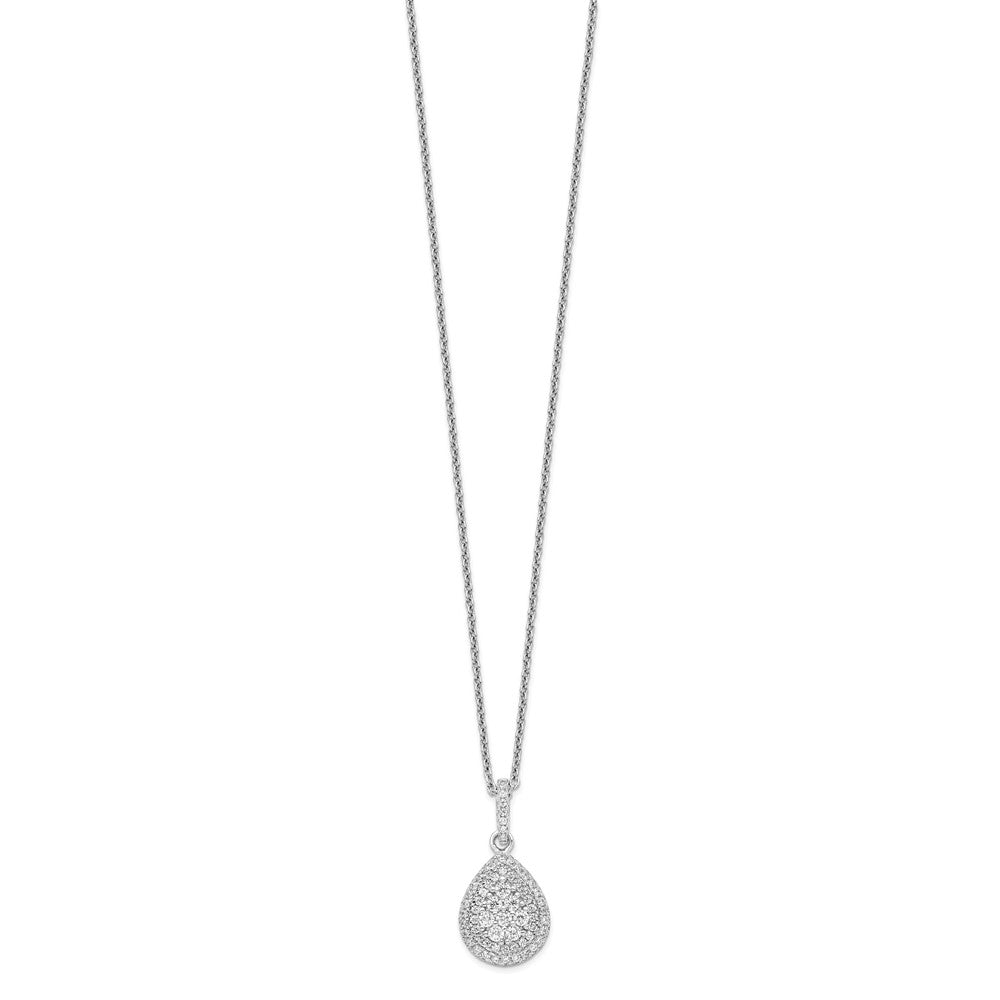 Brilliant Embers Sterling Silver Rhodium-plated 95 Stone Micro PavÂ CZ Teardrop Necklace with 2 Inch Extender