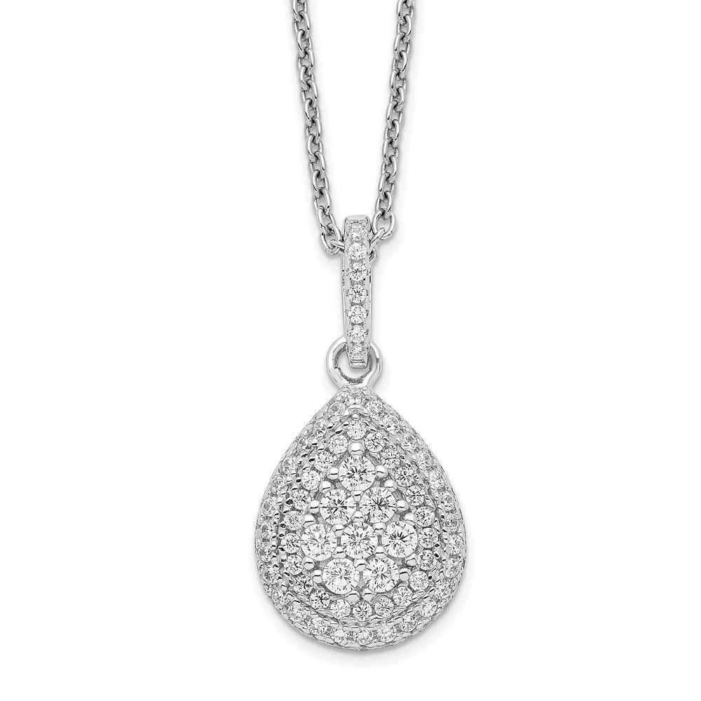 Brilliant Embers Sterling Silver Rhodium-plated 95 Stone Micro PavÂ CZ Teardrop Necklace with 2 Inch Extender