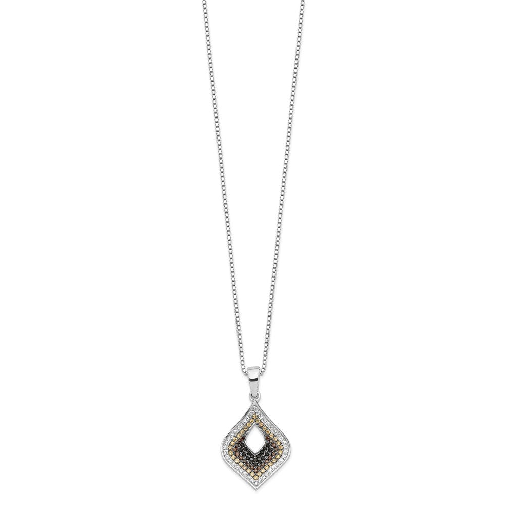Brilliant Embers Sterling Silver Rhodium-plated 109 Stone Micro Pav Black and White CZ Necklace with 2 Inch Extender