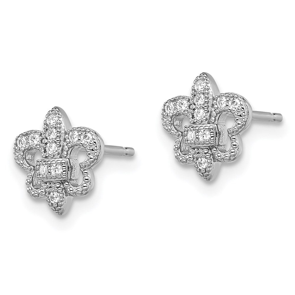 Brilliant Embers Sterling Silver Rhodium-plated 20 Stone Micro PavÂ CZ Fleur De Lis Post Earrings