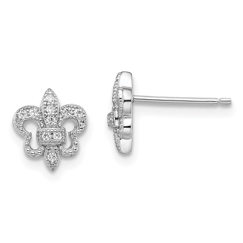 Brilliant Embers Sterling Silver Rhodium-plated 20 Stone Micro PavÂ CZ Fleur De Lis Post Earrings
