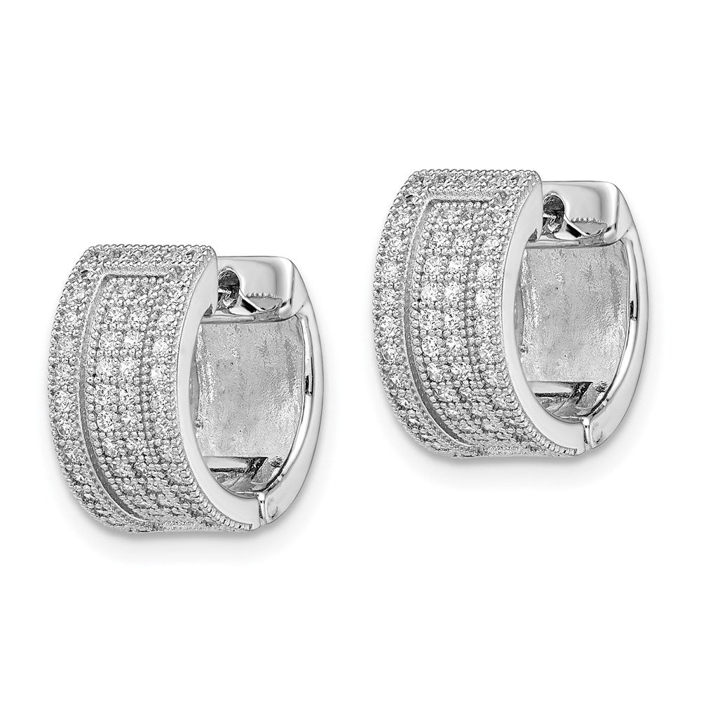 Brilliant Embers Sterling Silver Rhodium-plated 106 Stone Micro Pav¬Ç CZ Hinged Hoop Earrings