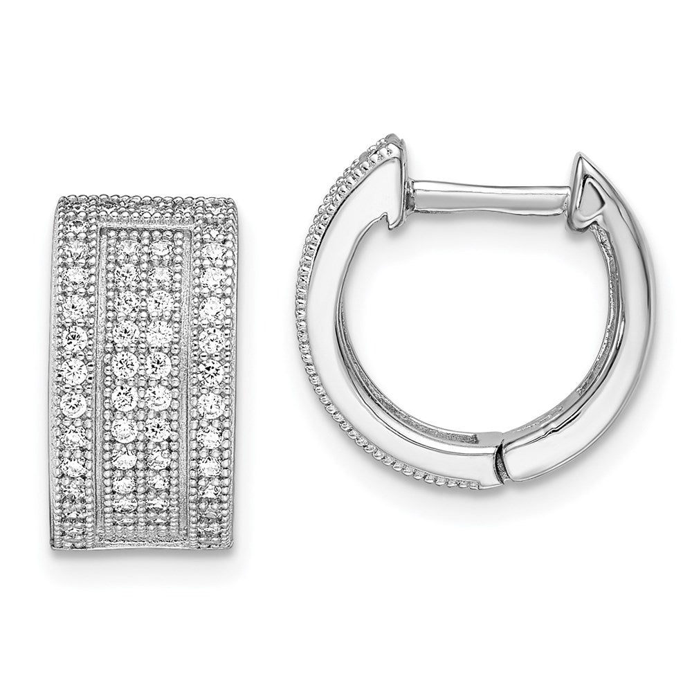 Brilliant Embers Sterling Silver Rhodium-plated 106 Stone Micro Pav¬Ç CZ Hinged Hoop Earrings