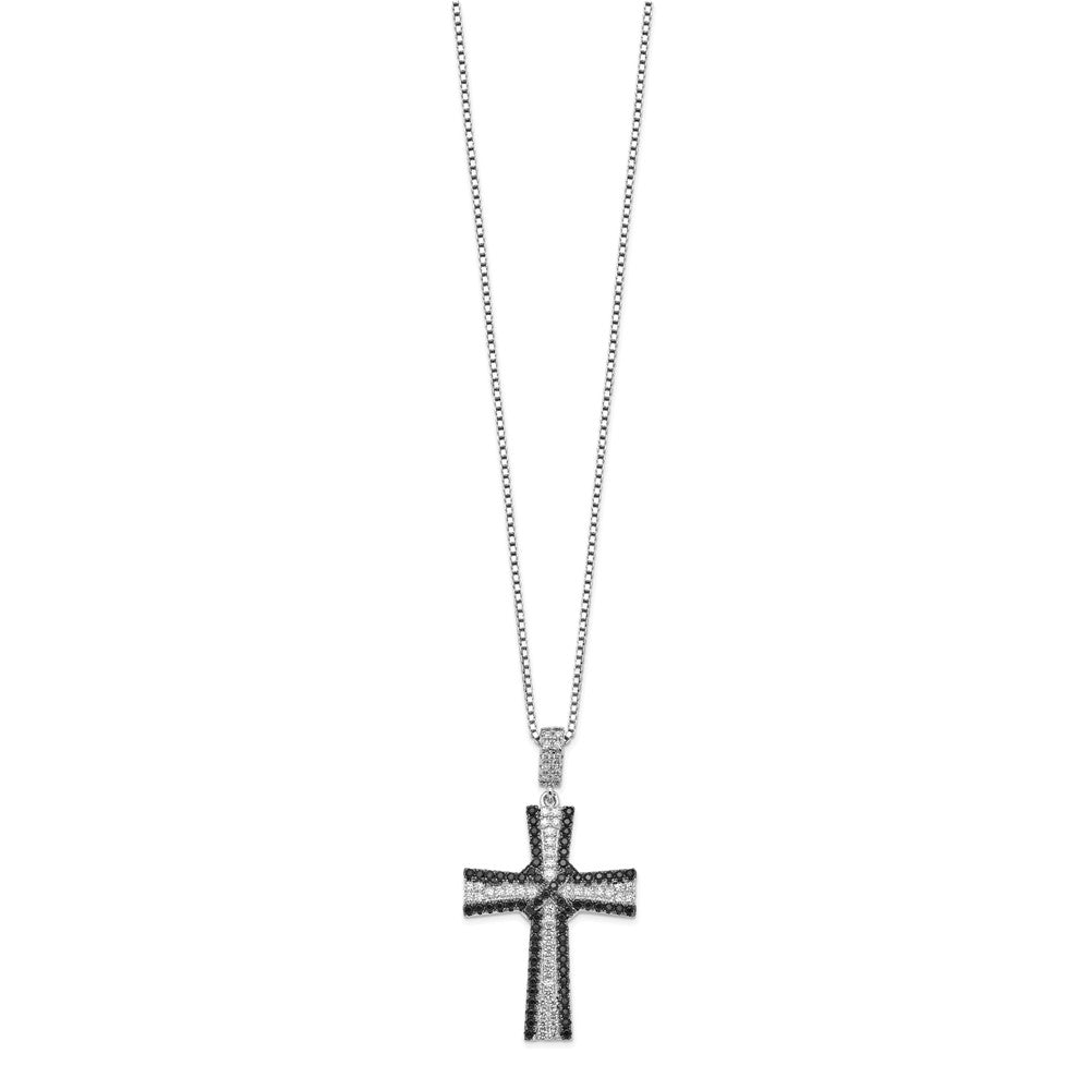 Brilliant Embers Sterling Silver Rhodium-plated 124 Stone Black and White Micro Pav√á CZ Cross Necklace with 2 Inch Extender
