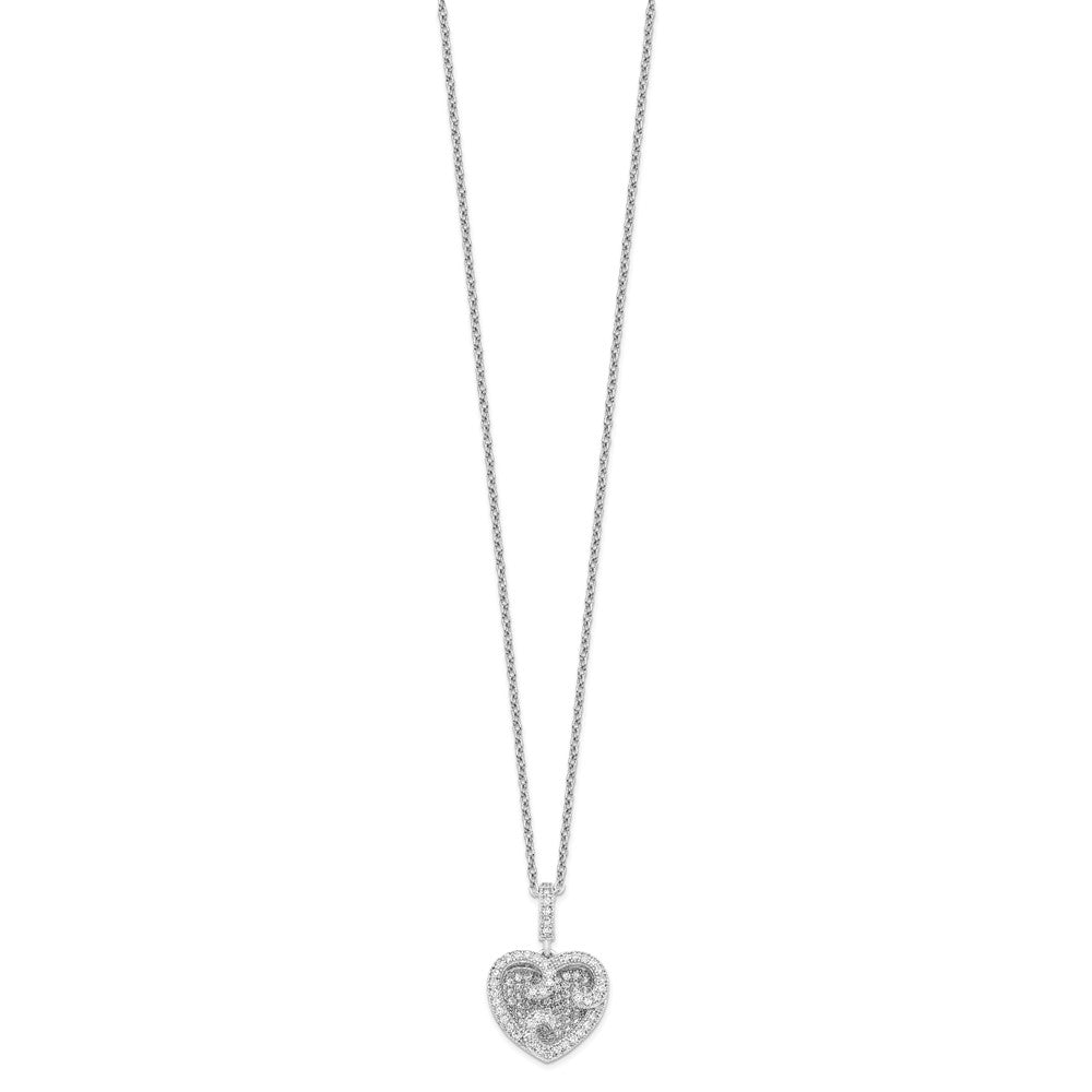 Brilliant Embers Sterling Silver Rhodium-plated 100 Stone Micro Pav CZ Polished Heart Necklace with 2 Inch Extender