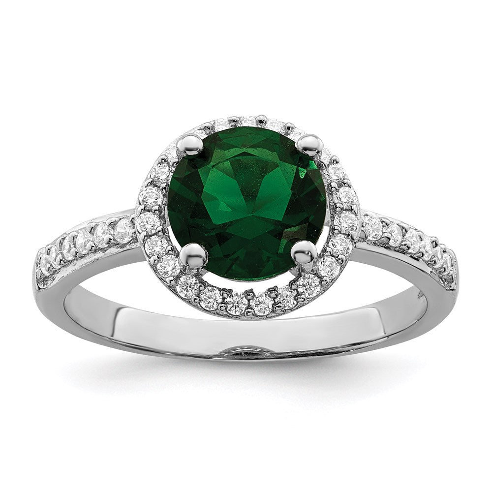 Brilliant Embers Sterling Silver Rhodium-plated 35 Stone White and Green Micro Pav√á CZ Ring