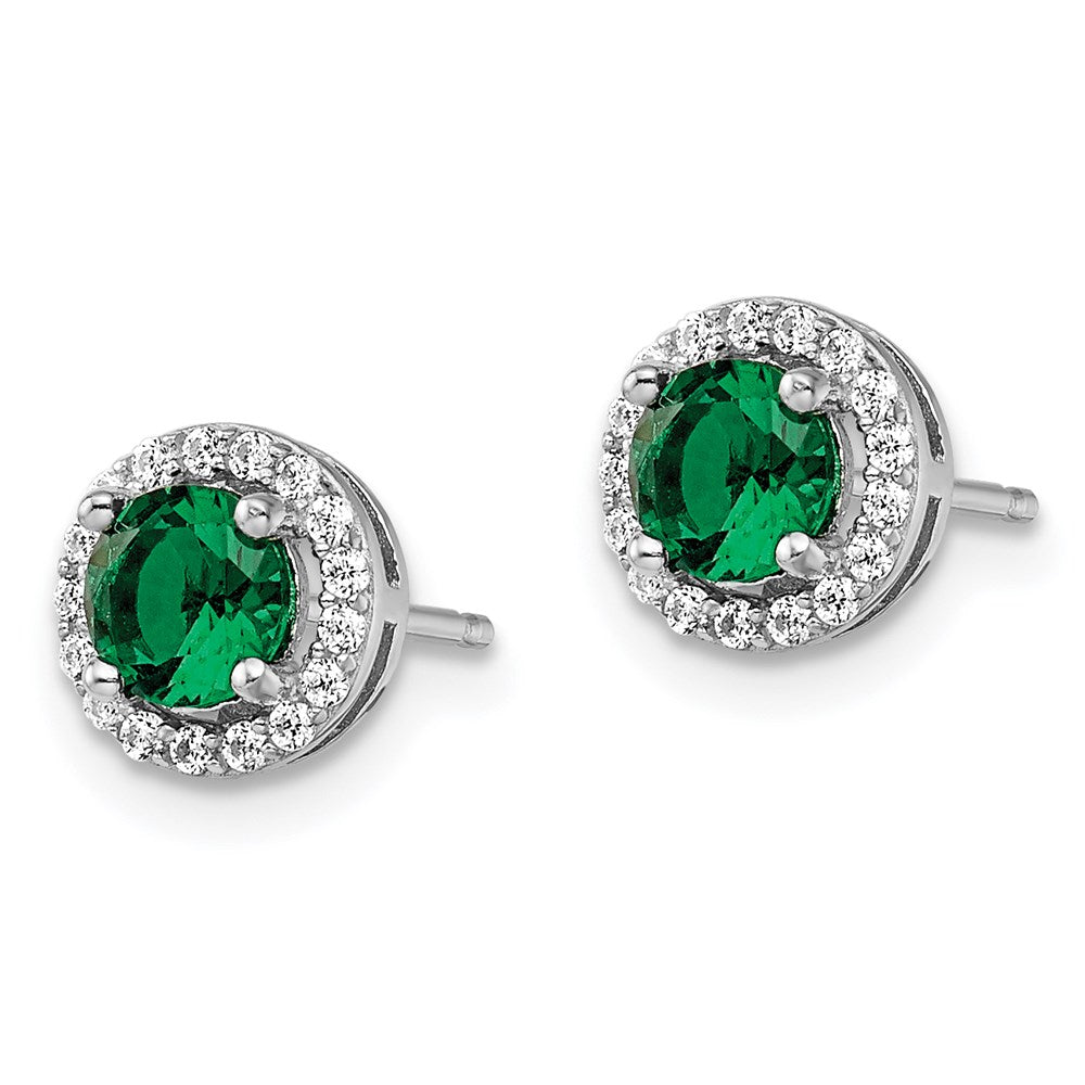 Brilliant Embers Sterling Silver Rhodium-plated 34 Stone White and Green Micro PavÂ Halo CZ Post Earrings