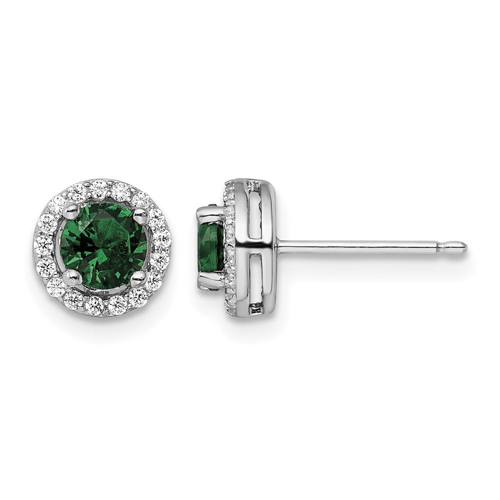 Brilliant Embers Sterling Silver Rhodium-plated 34 Stone White and Green Micro PavÂ Halo CZ Post Earrings