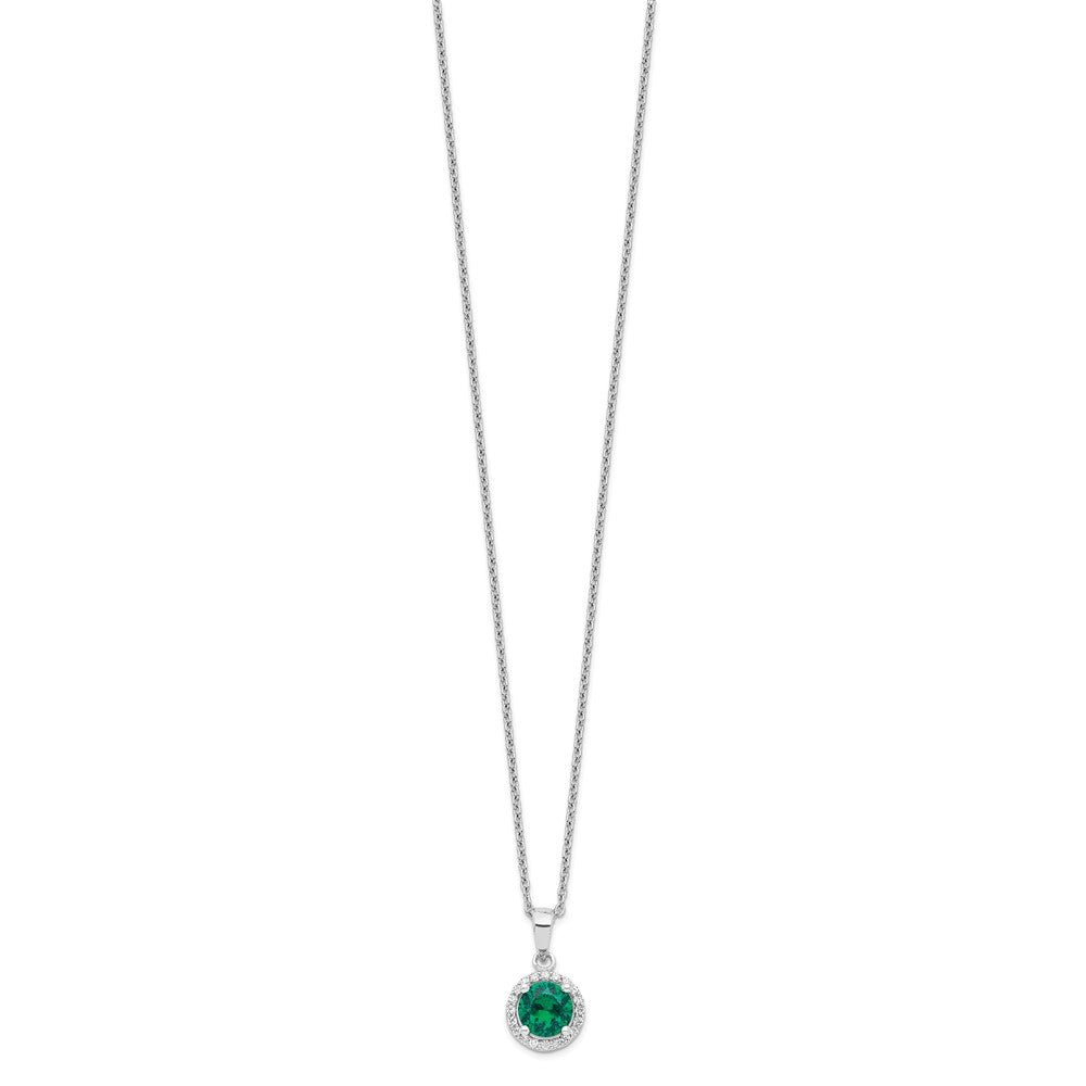 Brilliant Embers Sterling Silver Rhodium-plated 20 Stone White and Green Micro Pav√á CZ Necklace with 2 Inch Extender
