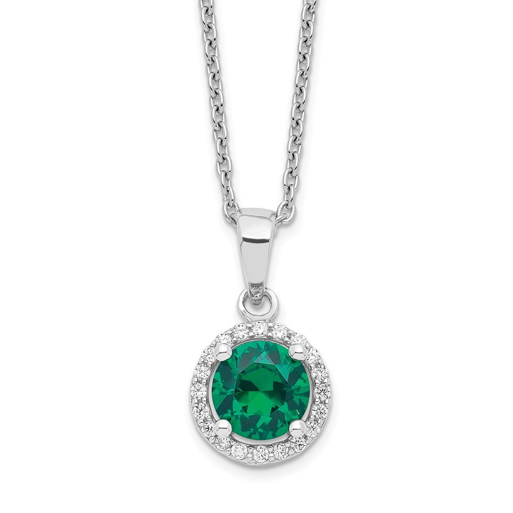 Brilliant Embers Sterling Silver Rhodium-plated 20 Stone White and Green Micro Pav√á CZ Necklace with 2 Inch Extender