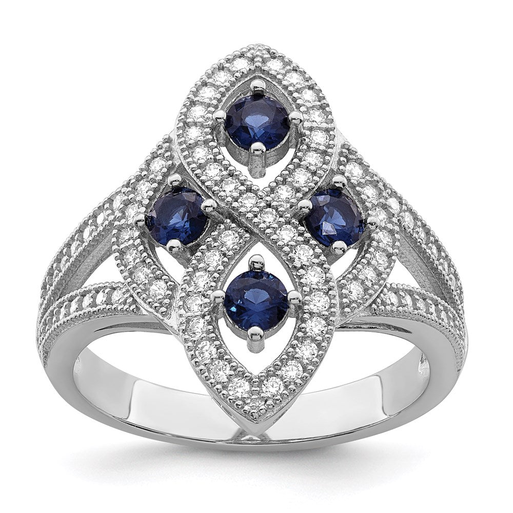Brilliant Embers Sterling Silver Rhodium-plated 84 Stone Blue and White Micro Pav√á CZ Ring