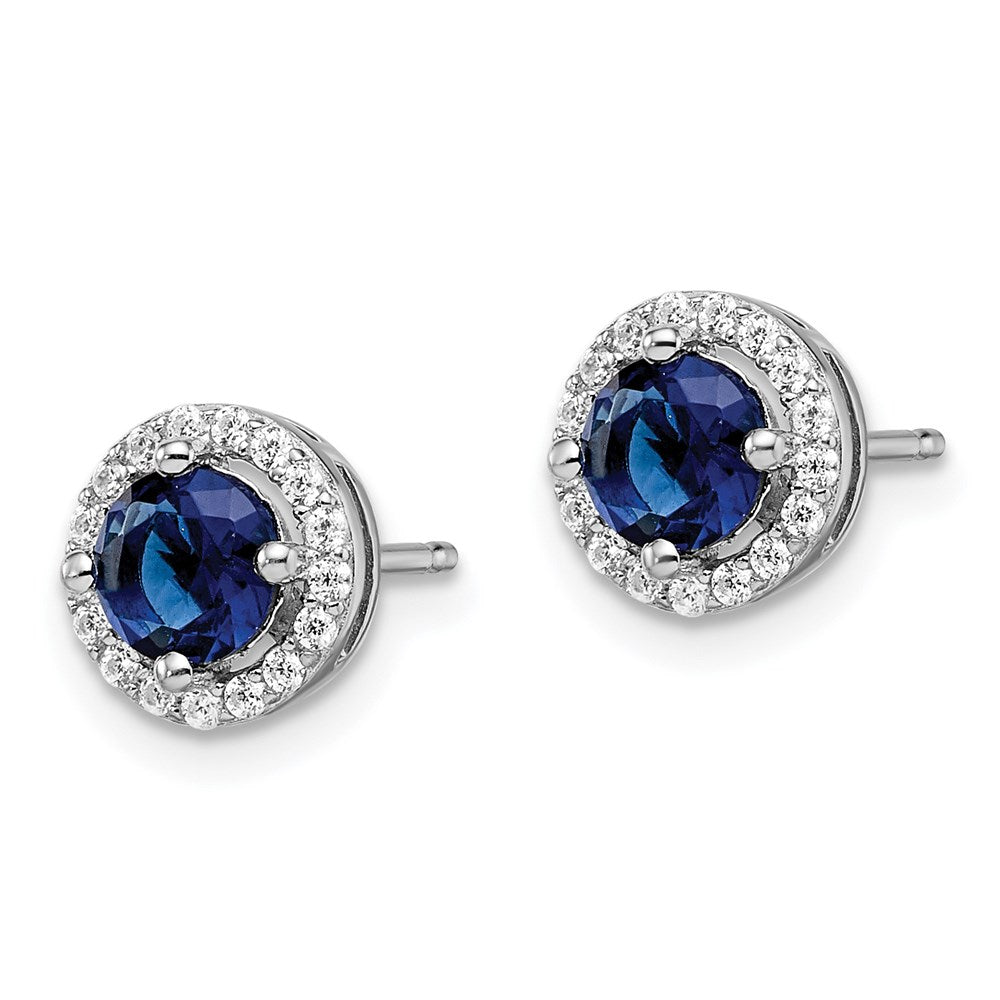 Brilliant Embers Sterling Silver Rhodium-plated 34 Stone White and Blue Micro Pav¬Ç Halo CZ Post Earrings