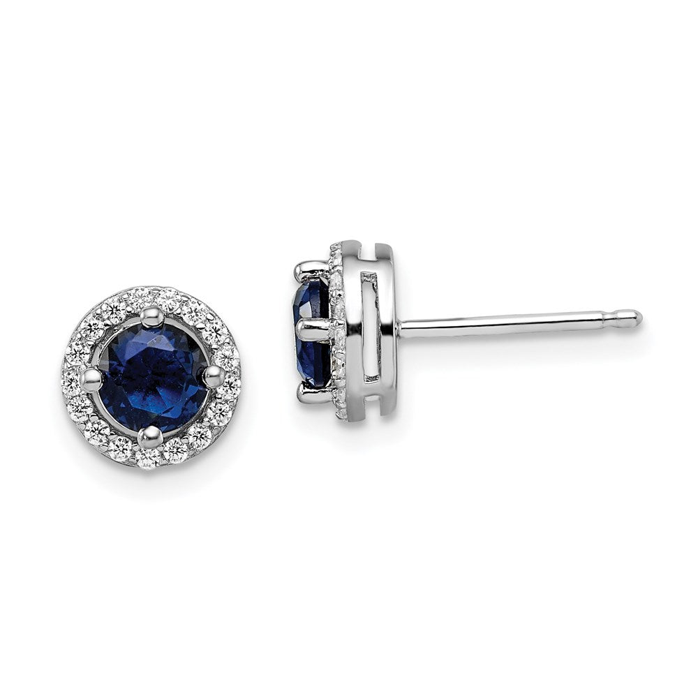 Brilliant Embers Sterling Silver Rhodium-plated 34 Stone White and Blue Micro Pav¬Ç Halo CZ Post Earrings