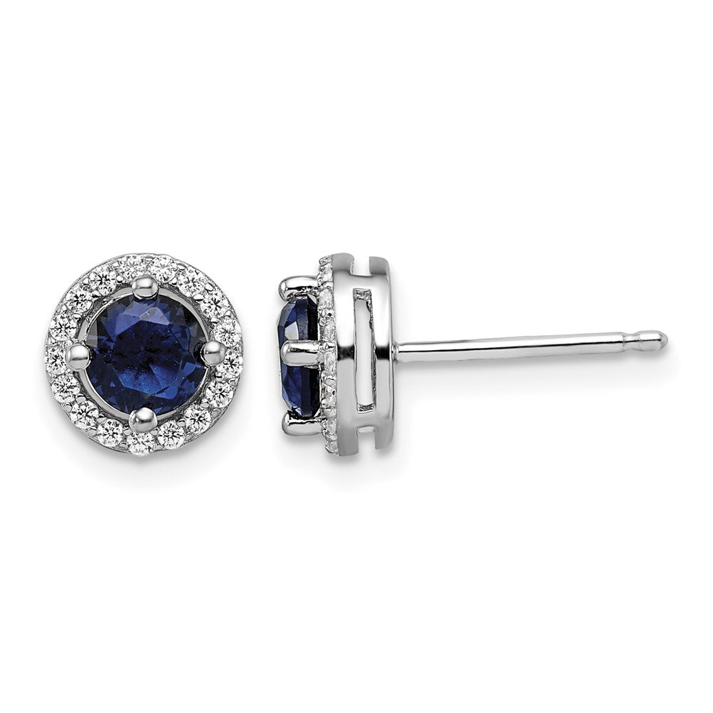 Brilliant Embers Sterling Silver Rhodium-plated 34 Stone White and Blue Micro PavÂ Halo CZ Post Earrings
