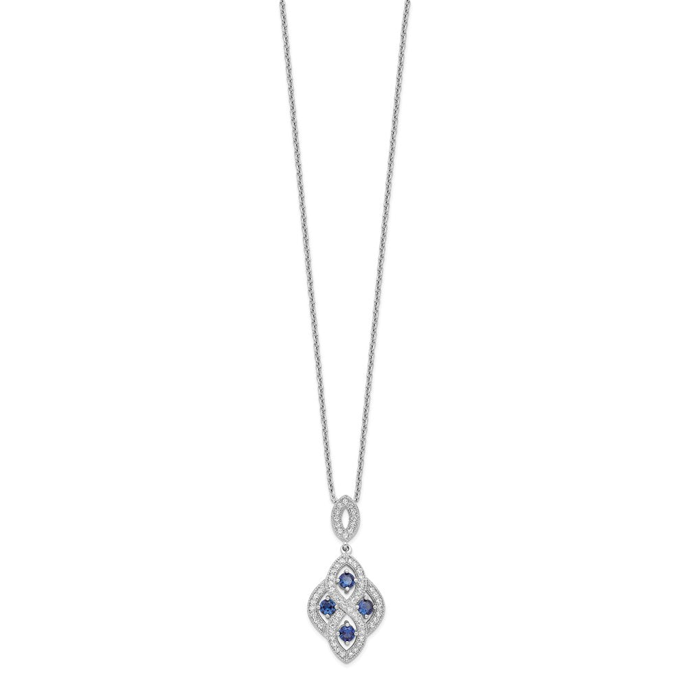 Brilliant Embers Sterling Silver Rhodium-Plated 64 Stone Blue and White CZ Vintage Style Dangle Necklace with 2 Inch Extender