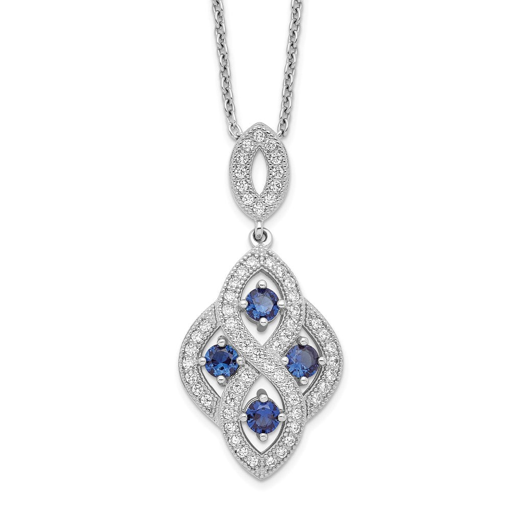 Brilliant Embers Sterling Silver Rhodium-Plated 64 Stone Blue and White CZ Vintage Style Dangle Necklace with 2 Inch Extender