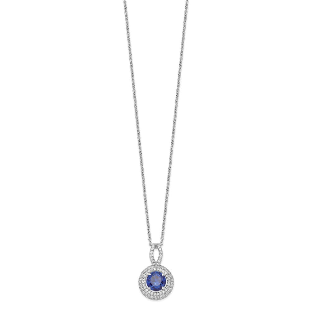Brilliant Embers Sterling Silver Rhodium-plated 104 Stone Micro Pav√á Blue and White CZ Circle Necklace with 2 Inch Extender