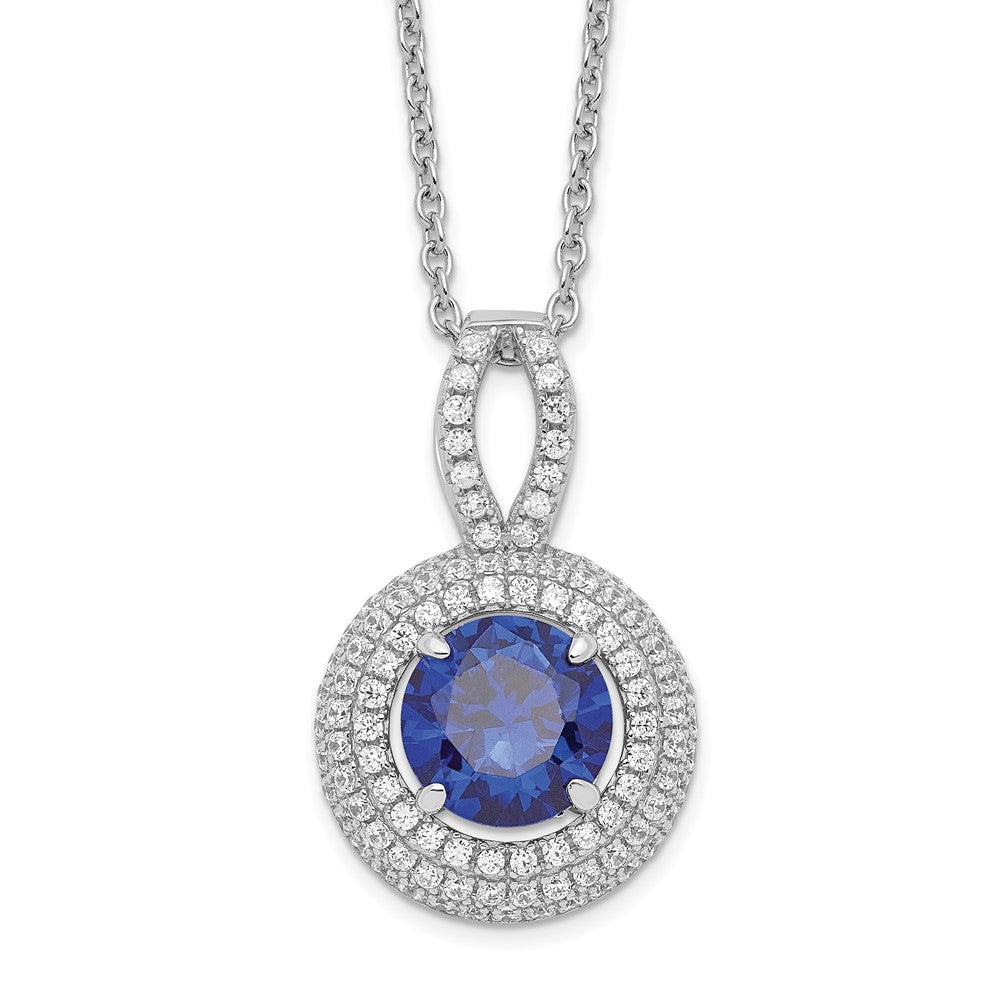 Brilliant Embers Sterling Silver Rhodium-plated 104 Stone Micro PavÂ Blue and White CZ Circle Necklace with 2 Inch Extender