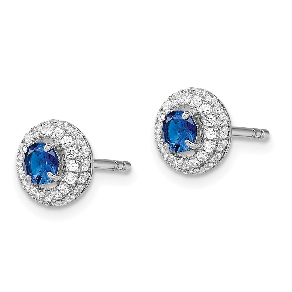 Brilliant Embers Sterling Silver Rhodium-plated 72 Stone Micro Pav¬Ç Blue and White Halo CZ Circle Post Earrings