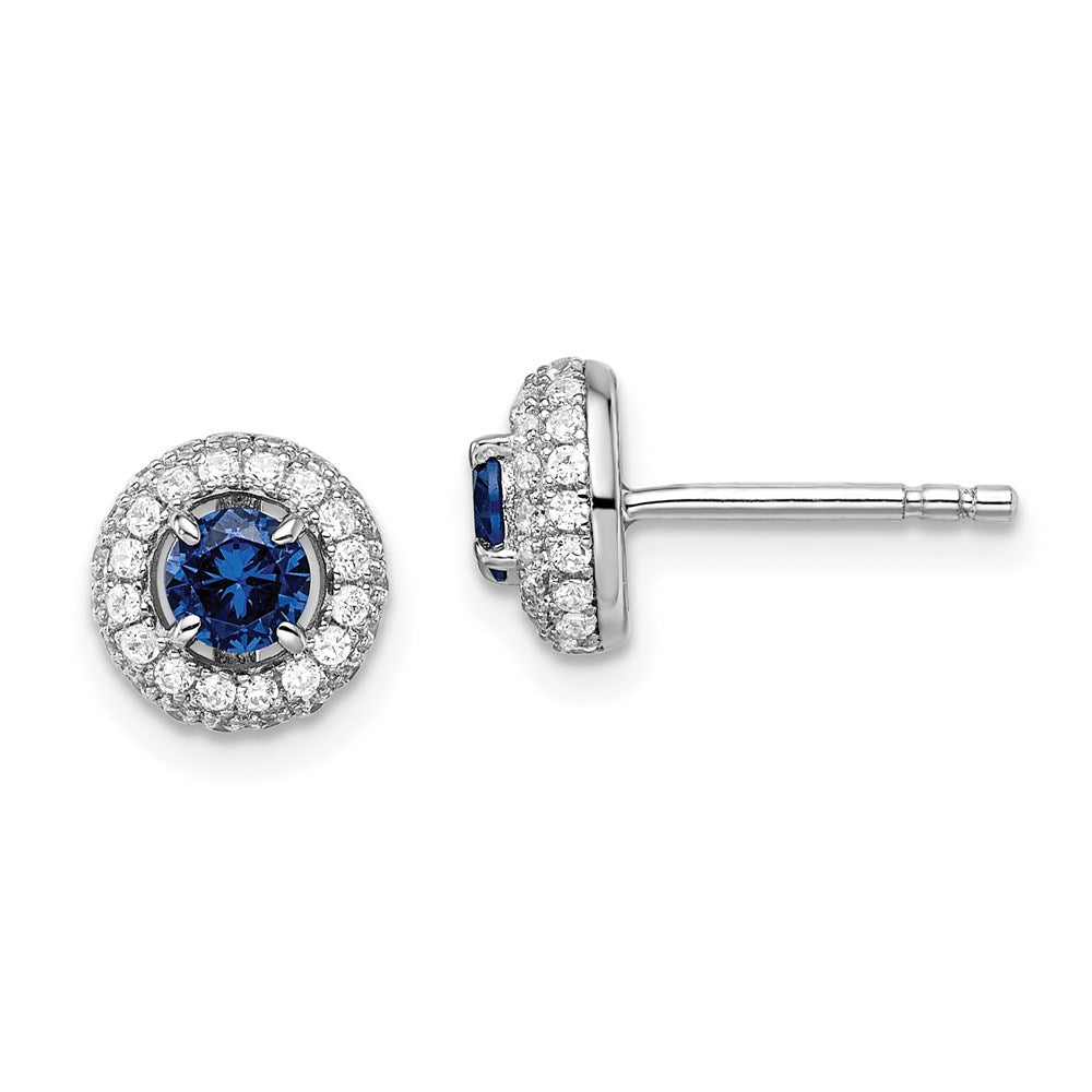Brilliant Embers Sterling Silver Rhodium-plated 72 Stone Micro Pav¬Ç Blue and White Halo CZ Circle Post Earrings
