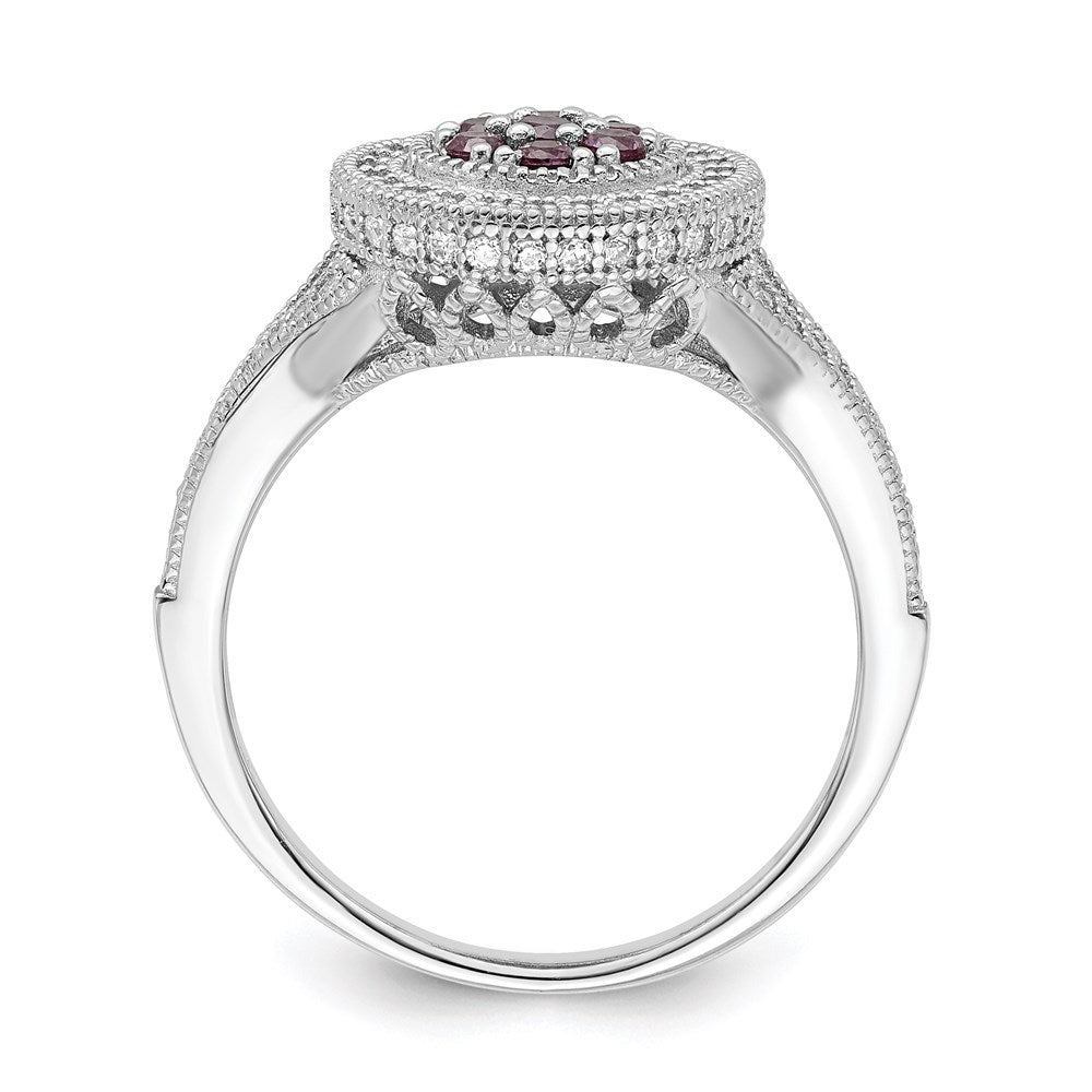 Brilliant Embers Sterling Silver Rhodium-plated 86 Stone Micro Pav Red and White CZ Circle Ring