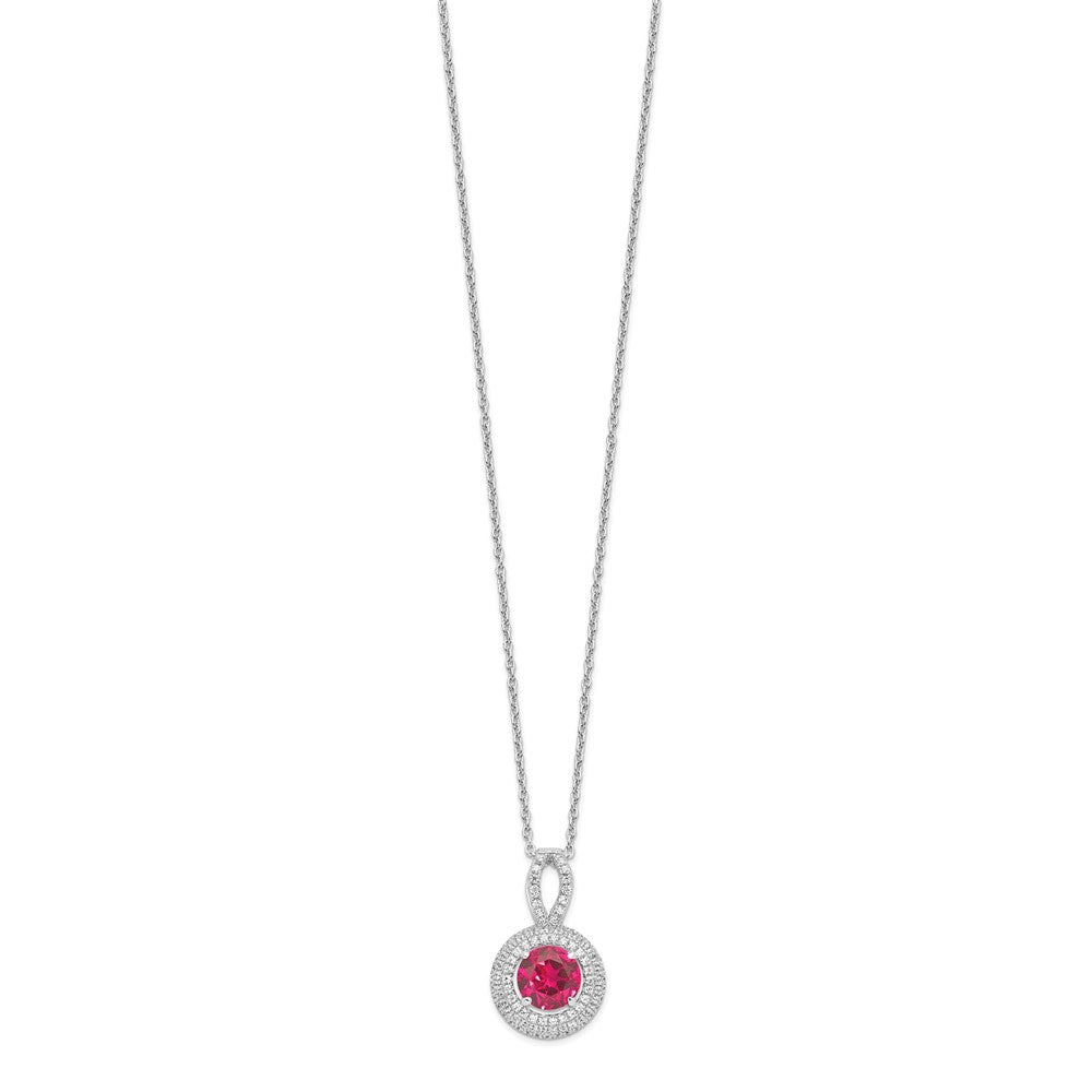 Brilliant Embers Sterling Silver Rhodium-plated 104 stone Micro Pav Red and White CZ Circle Necklace with 2 Inch Extender