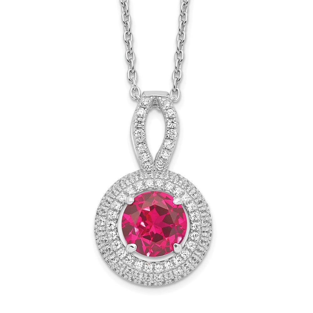 Brilliant Embers Sterling Silver Rhodium-plated 104 stone Micro Pav Red and White CZ Circle Necklace with 2 Inch Extender
