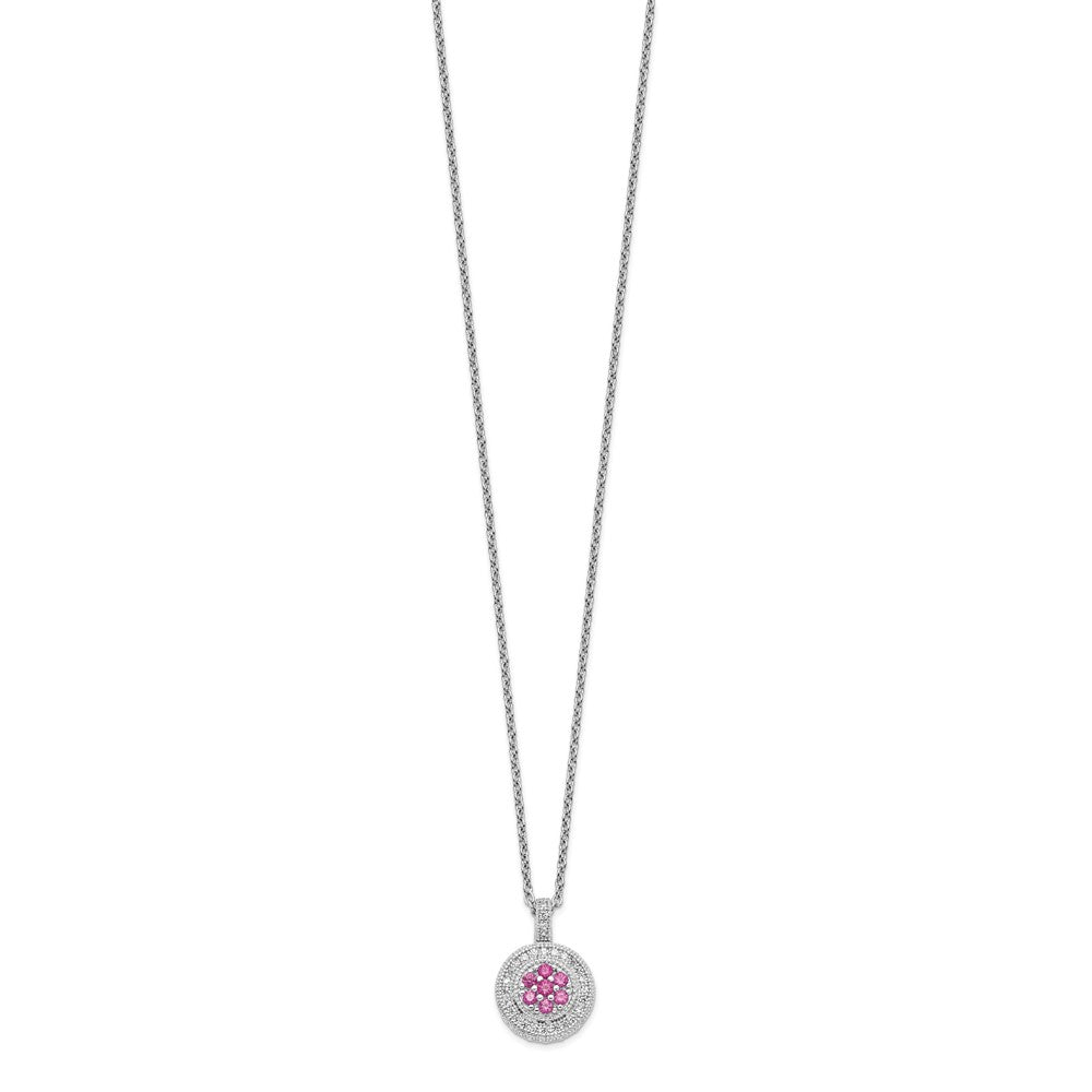 Brilliant Embers Sterling Silver Rhodium-plated 63 Stone Micro Pav Red and White CZ Necklace with 2 Inch Extender