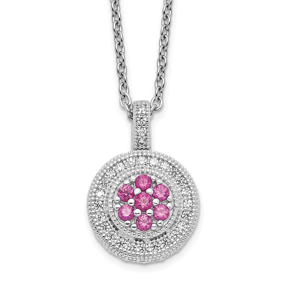 Brilliant Embers Sterling Silver Rhodium-plated 63 Stone Micro Pav Red and White CZ Necklace with 2 Inch Extender
