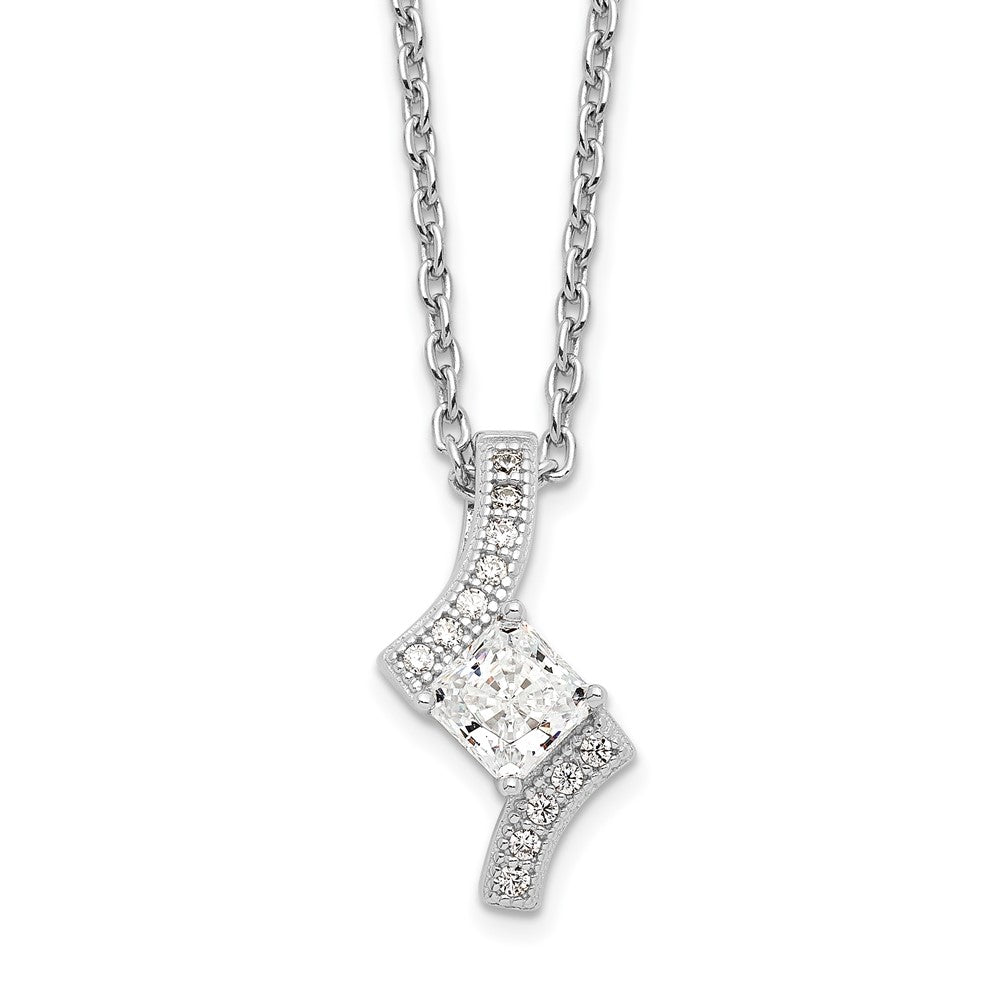 Brilliant Embers Sterling Silver Rhodium-plated 13 Stone Micro Pav CZ Necklace with 2 Inch Extender