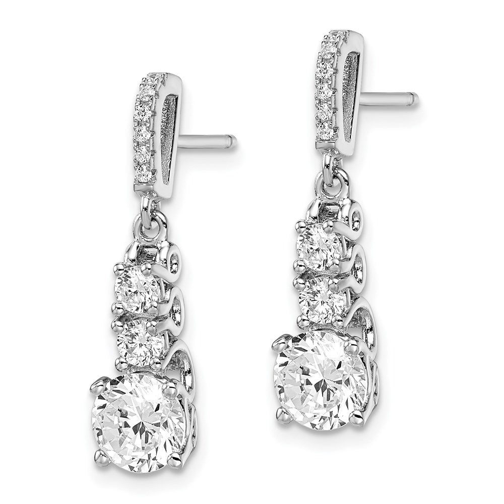Brilliant Embers Sterling Silver Rhodium-plated 18 Stone Micro Pav¬Ç CZ 3 Stone Dangle Post Earrings