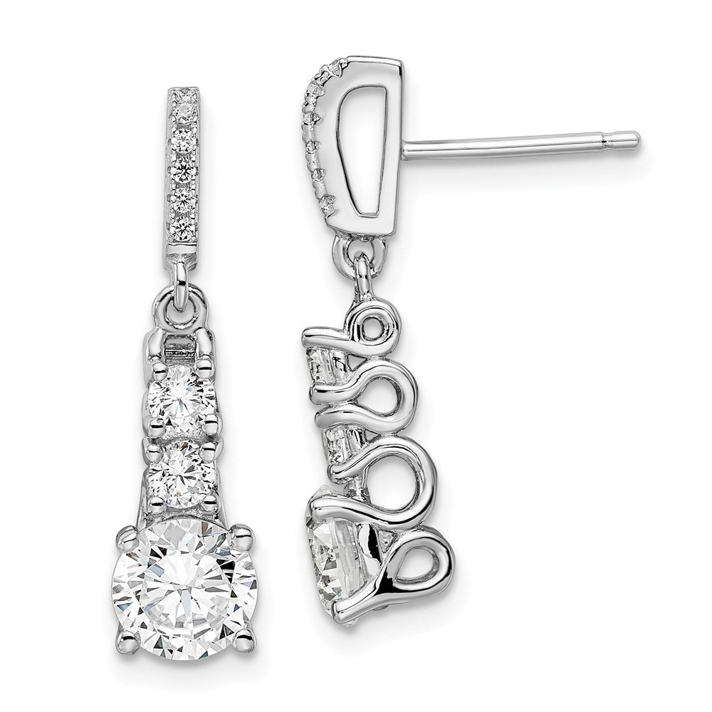 Brilliant Embers Sterling Silver Rhodium-plated 18 Stone Micro PavÇ CZ 3 Stone Dangle Post Earrings