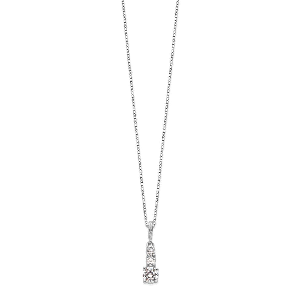 Brilliant Embers Sterling Silver Rhodium-plated 3 Stone Micro PavÂ CZ Necklace with 2 Inch Extender