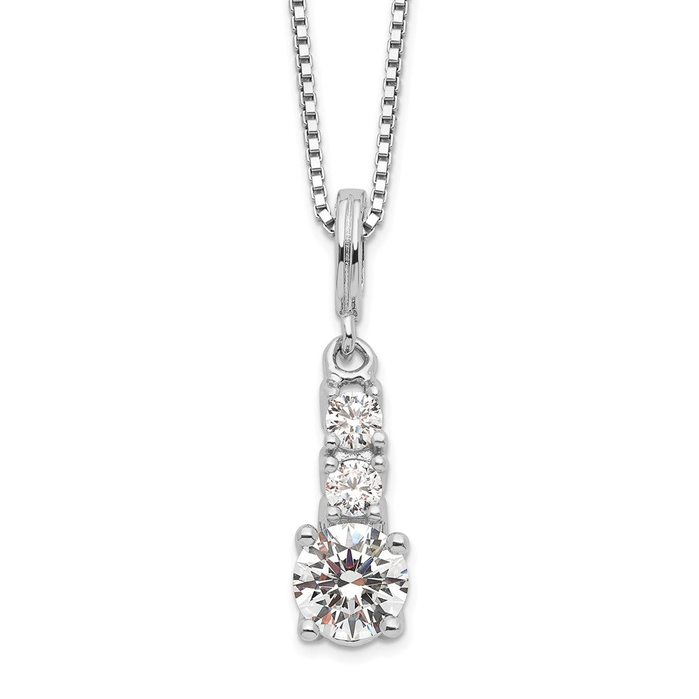 Brilliant Embers Sterling Silver Rhodium-plated 3 Stone Micro PavÂ CZ Necklace with 2 Inch Extender