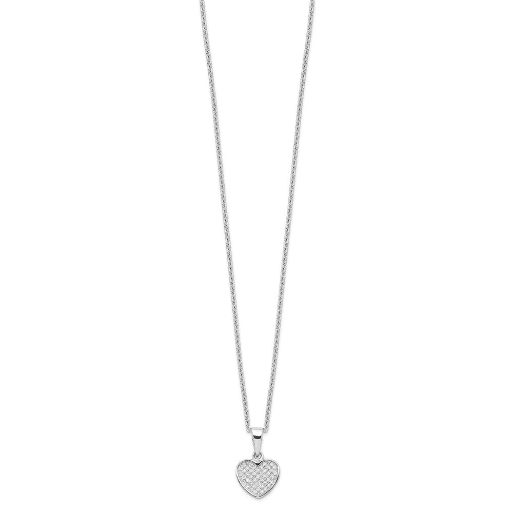 Brilliant Embers Sterling Silver Rhodium-plated 44 Stone Micro Pav CZ Heart Necklace with 2 Inch Extender