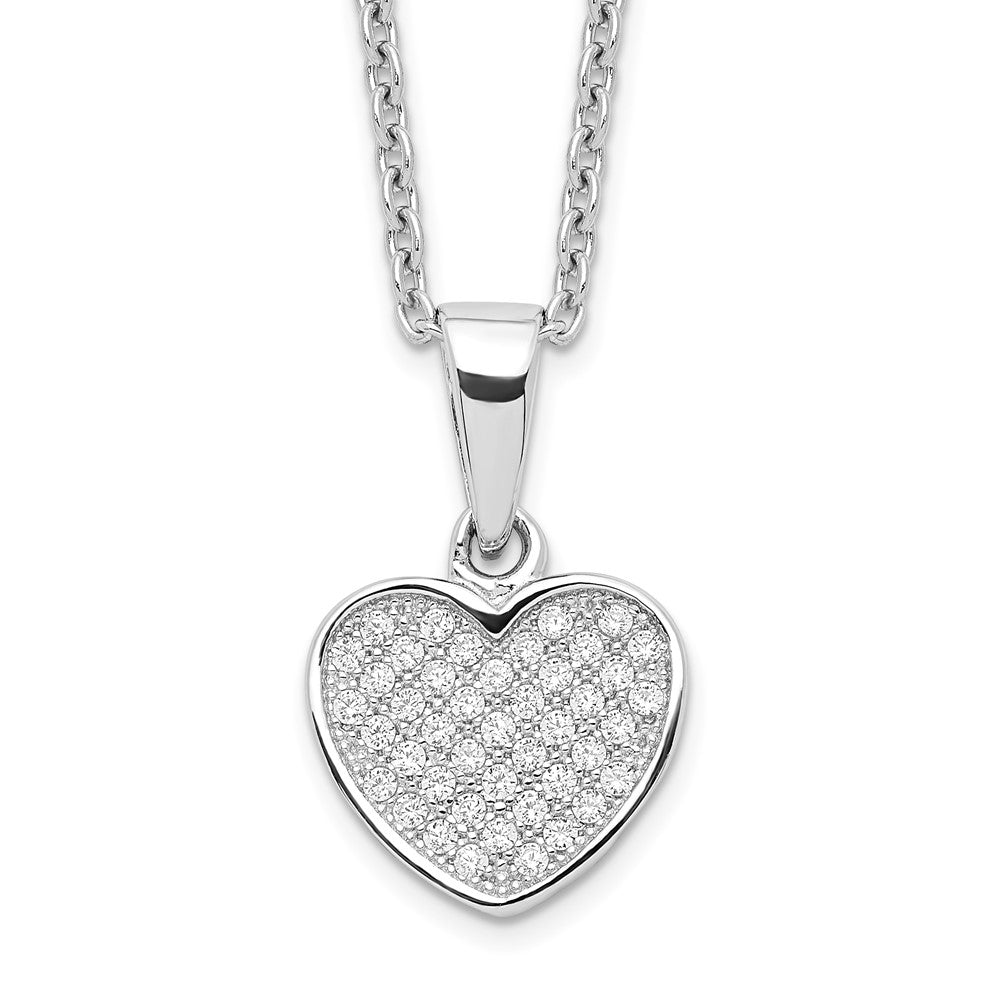 Brilliant Embers Sterling Silver Rhodium-plated 44 Stone Micro PavÇ CZ Heart Necklace with 2 Inch Extender