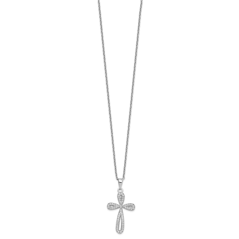 Brilliant Embers Sterling Silver Rhodium-plated 55 Stone Micro PavÇ CZ Cross Necklace with 2 Inch Extender