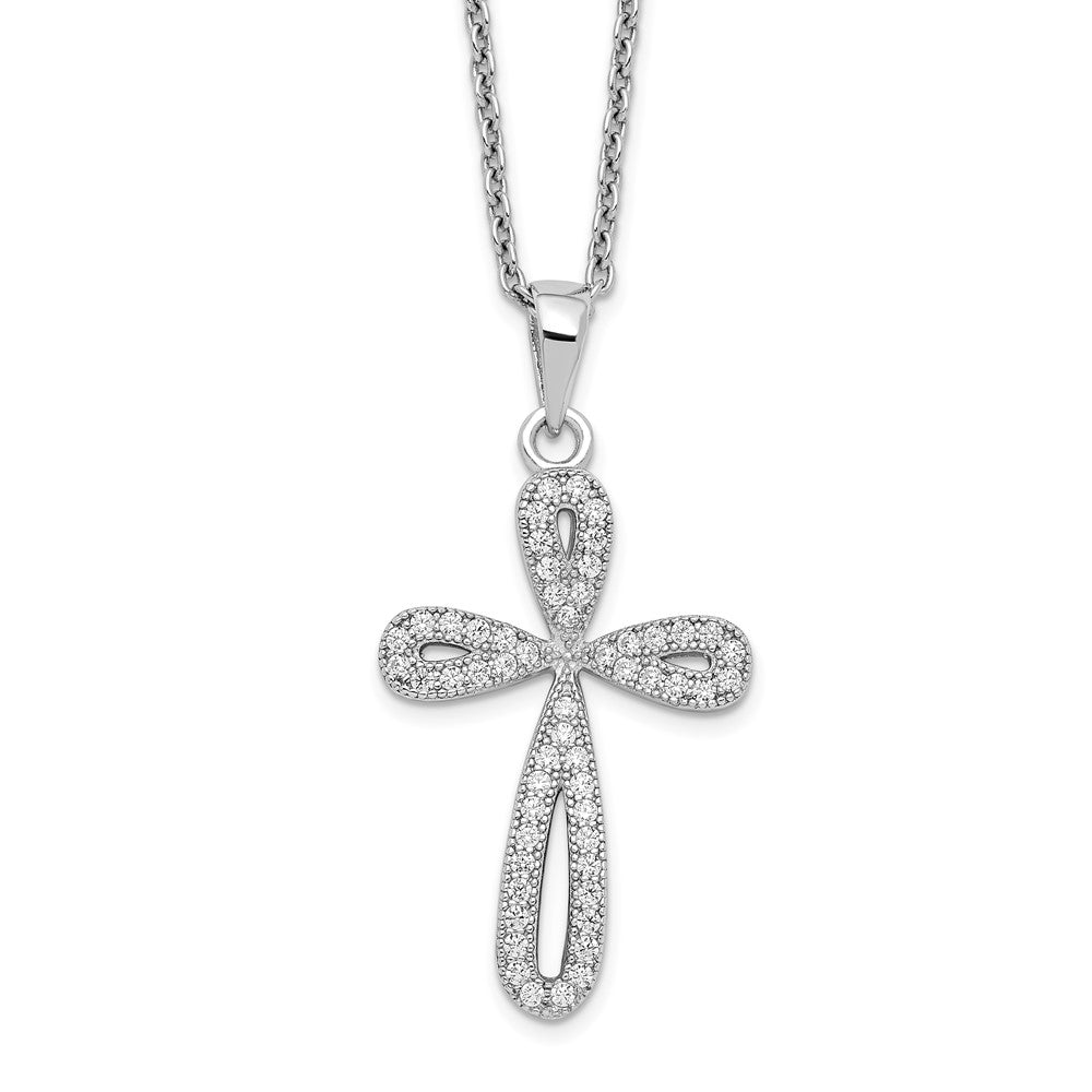 Brilliant Embers Sterling Silver Rhodium-plated 55 Stone Micro PavÇ CZ Cross Necklace with 2 Inch Extender