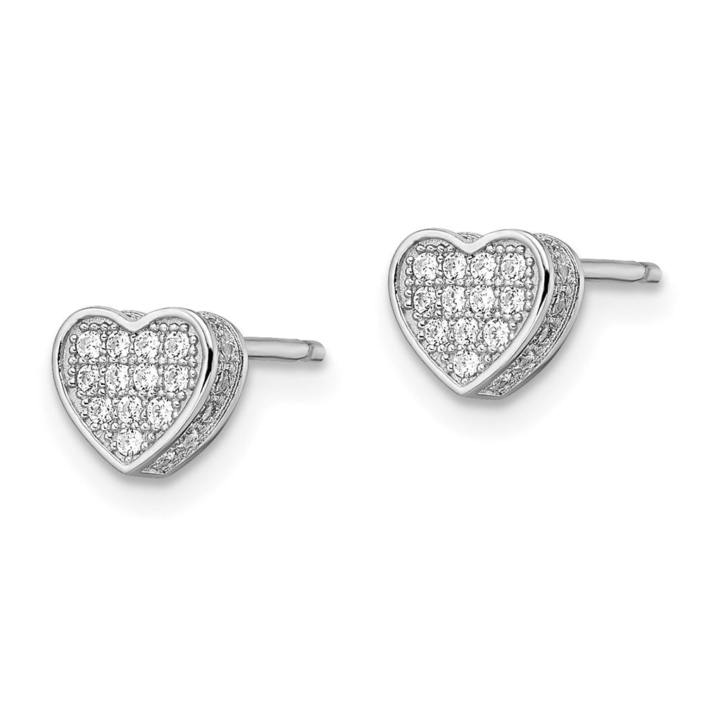 Brilliant Embers Sterling Silver Rhodium-plated 54 Stone Micro PavÂ CZ Heart Post Earrings