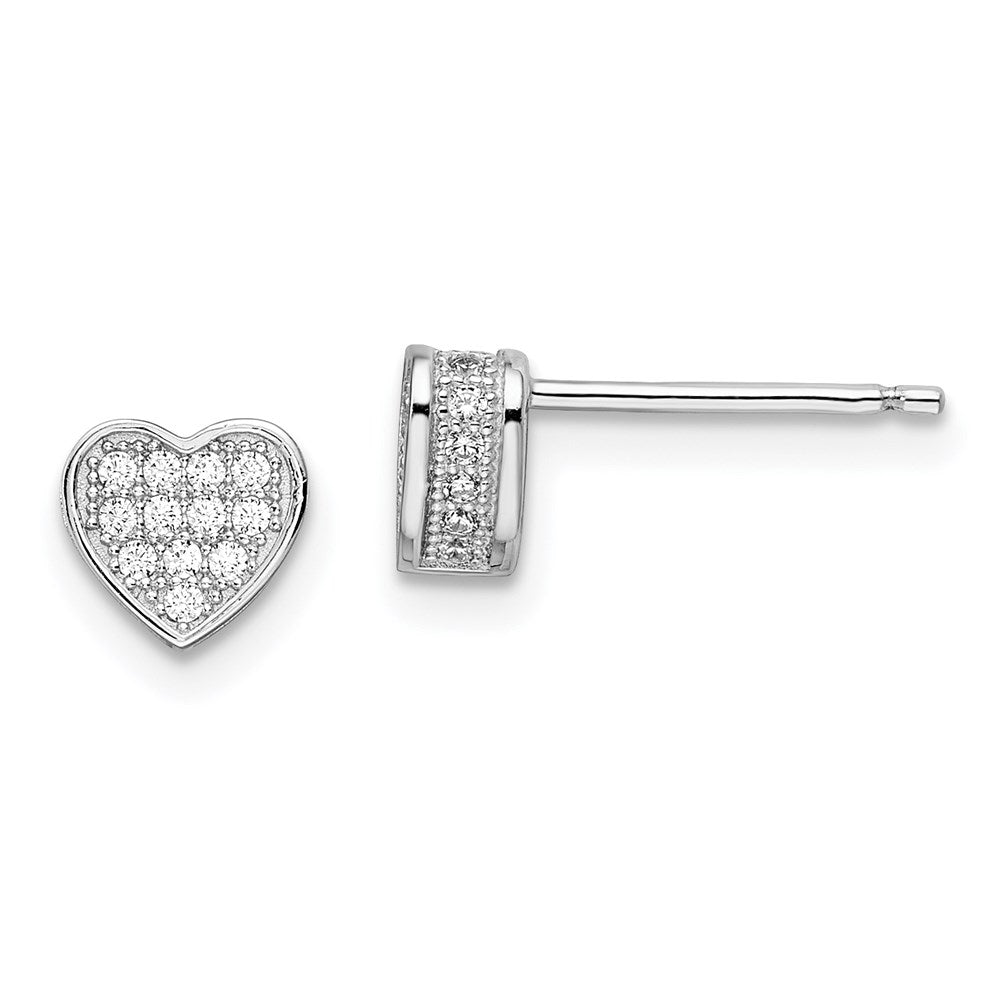 Brilliant Embers Sterling Silver Rhodium-plated 54 Stone Micro Pav√á CZ Heart Post Earrings