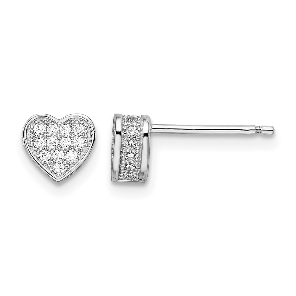 Brilliant Embers Sterling Silver Rhodium-plated 54 Stone Micro PavÂ CZ Heart Post Earrings